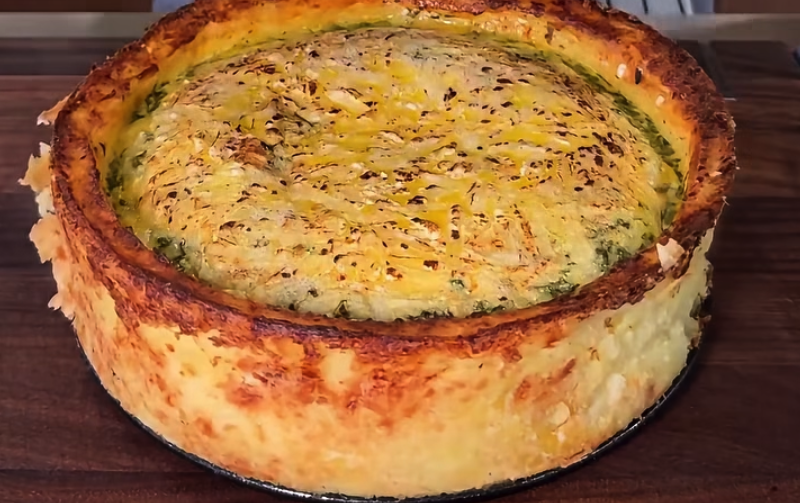 Картофен киш с шунка, спанак и сирене